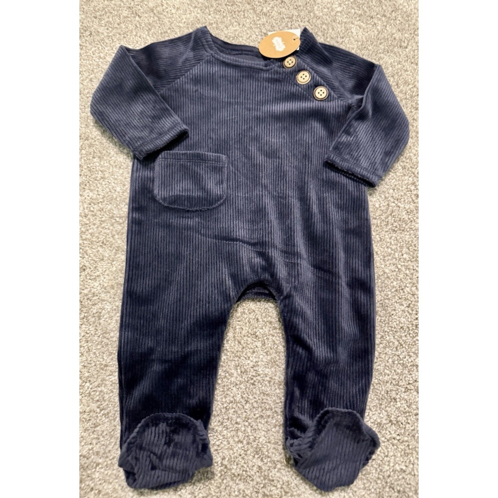 Mud Pie Baby Boy Navy Blue Velour Sleeper One Piece 0-3m NWT